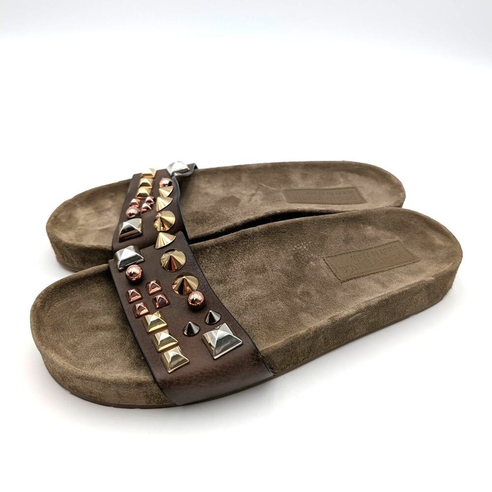 Pedro Garcia Anouk Spike Stud Slide Sandals Women's Brown Size US8.5 EU38.5